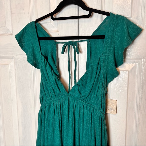 FREE PEOPLE 'Aquamarine' 100% Cotton Teal Blue Flowy Ruffle Maxi Dress - Size S - Picture 3 of 13